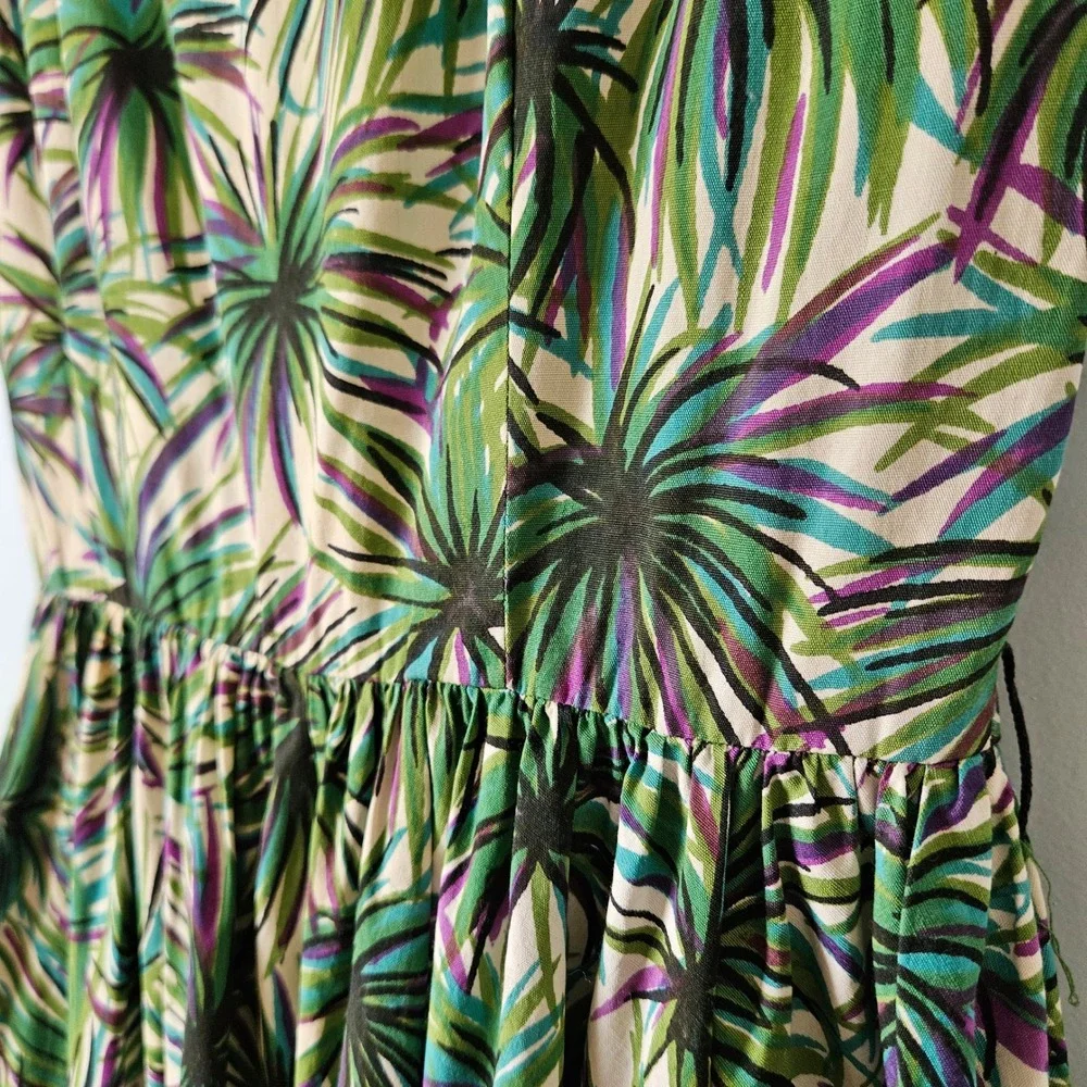 Anne Fogarty Vtg 50s 60s Tropical Palm Leaf Hawaiian Fit Flare Dress Green XS - Picture 4 of 8